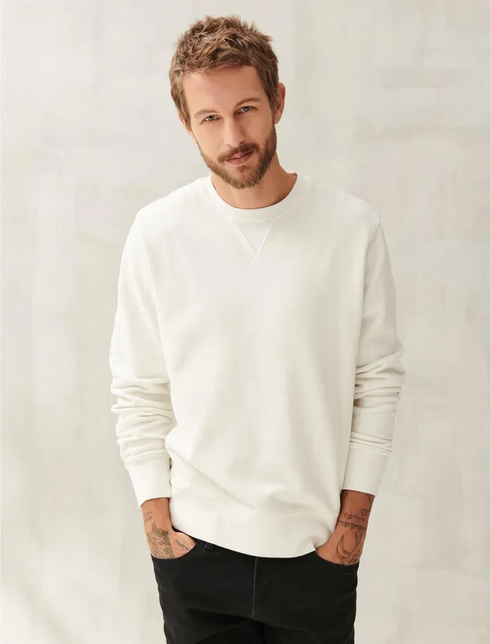 Activewear Men Lucky Brand Sueded Fleece Terry Crew Sweatshirt White