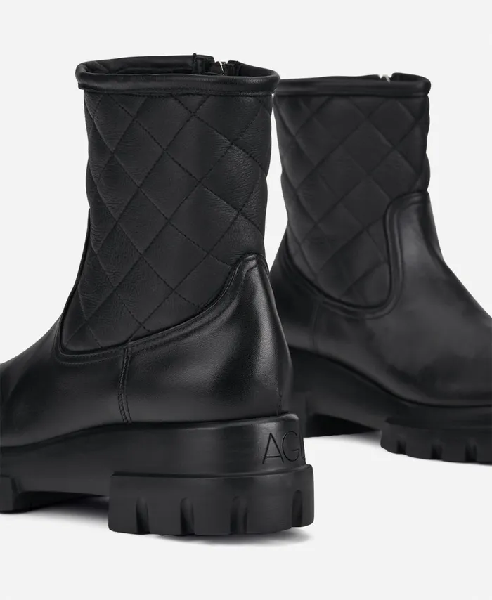 AGL Ankle Boot With Sheepskin Black Chunky Matelass Women Booties