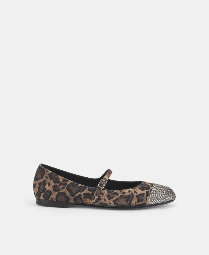 AGL Ballet Flat With Rhinestone Toe Cap Brown Milly Strass Women Flats