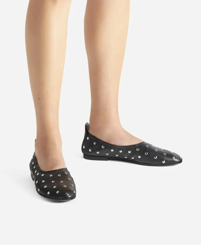 AGL Ballet Flat With Studs Black Milly Soft Women Flats
