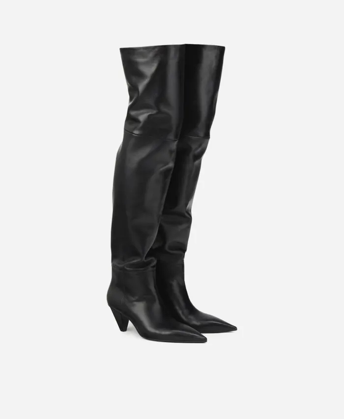 AGL Leather Overtheknee Boot Black KNIFE OTK Women Heels