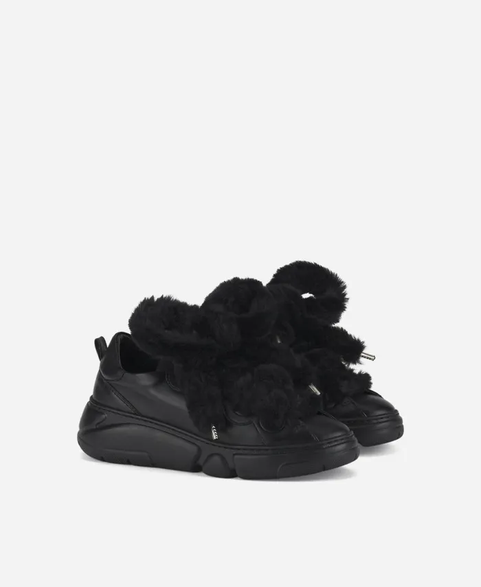 AGL Sneaker With Fur Laces Black Fur Bubble Women Sneakers