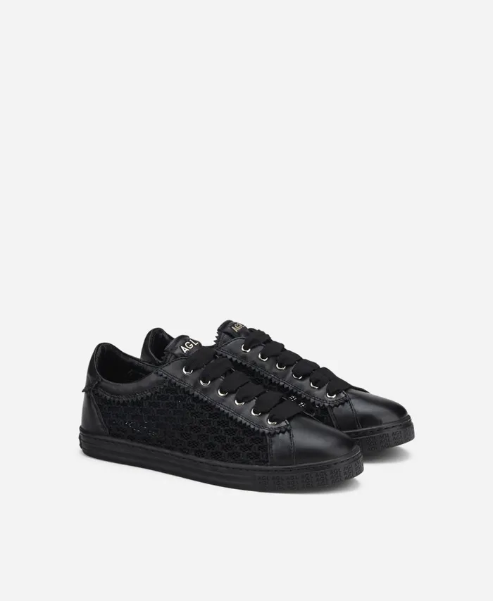 AGL Sneaker With Woven Texture Black Sade Plots Women Sneakers
