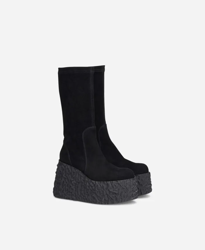 AGL Stretch Nappa Boot Black Velour LAVA STRETCH Women Booties