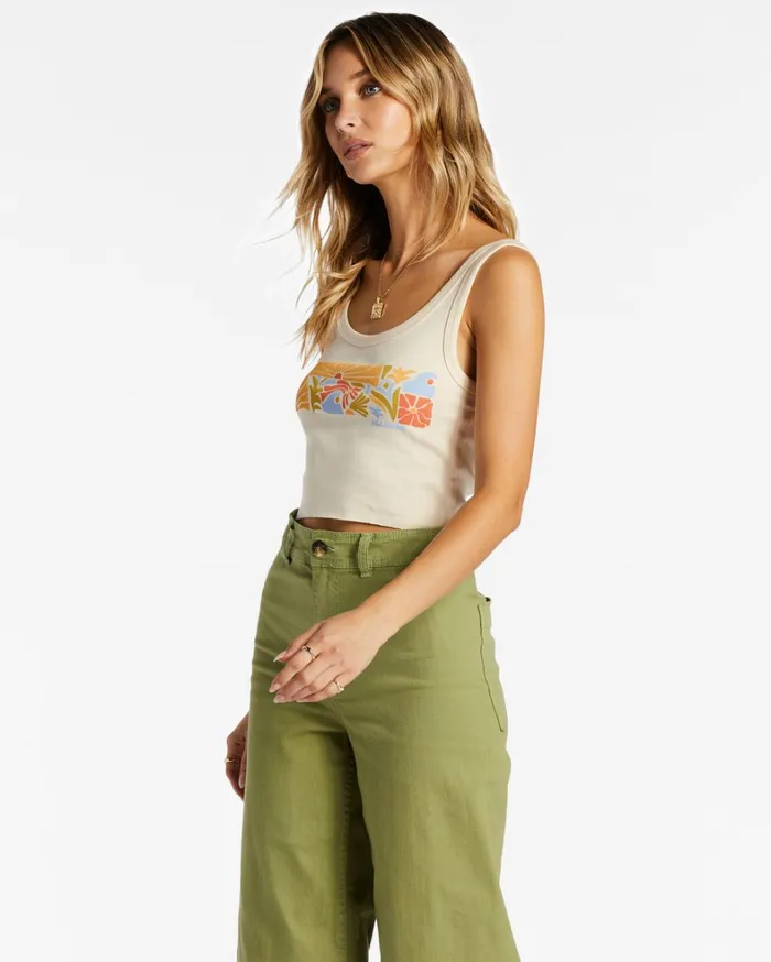 Billabong Graphic Tees and Tanks Women Let Love Grow Tank Top Antique White Billabong Graphic Tees and Tanks Women Let Love Grow Tank Top Antique White