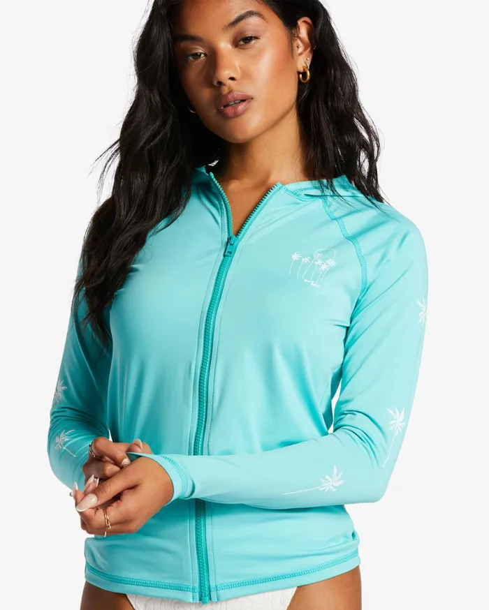 Billabong Rashguards and Bodysuits Women Core Surf Daze Hooded UPF 50 Long Sleeve Rashguard Sweet Aqua Billabong Rashguards and Bodysuits Women Core Surf Daze Hooded UPF 50 Long Sleeve Rashguard Sweet Aqua