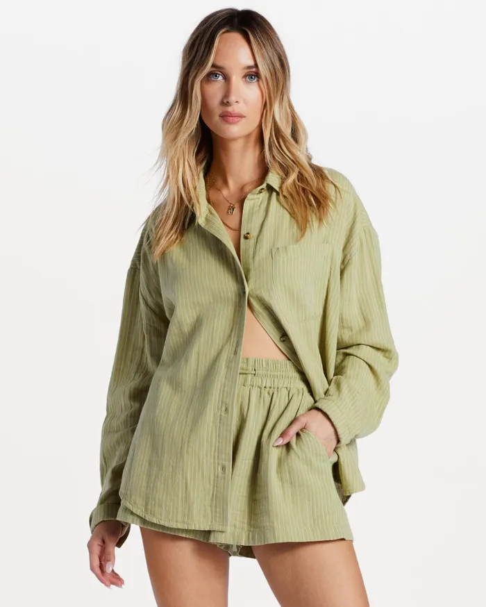 Billabong Tops Women Right On Long Sleeve Shirt Avocado 1