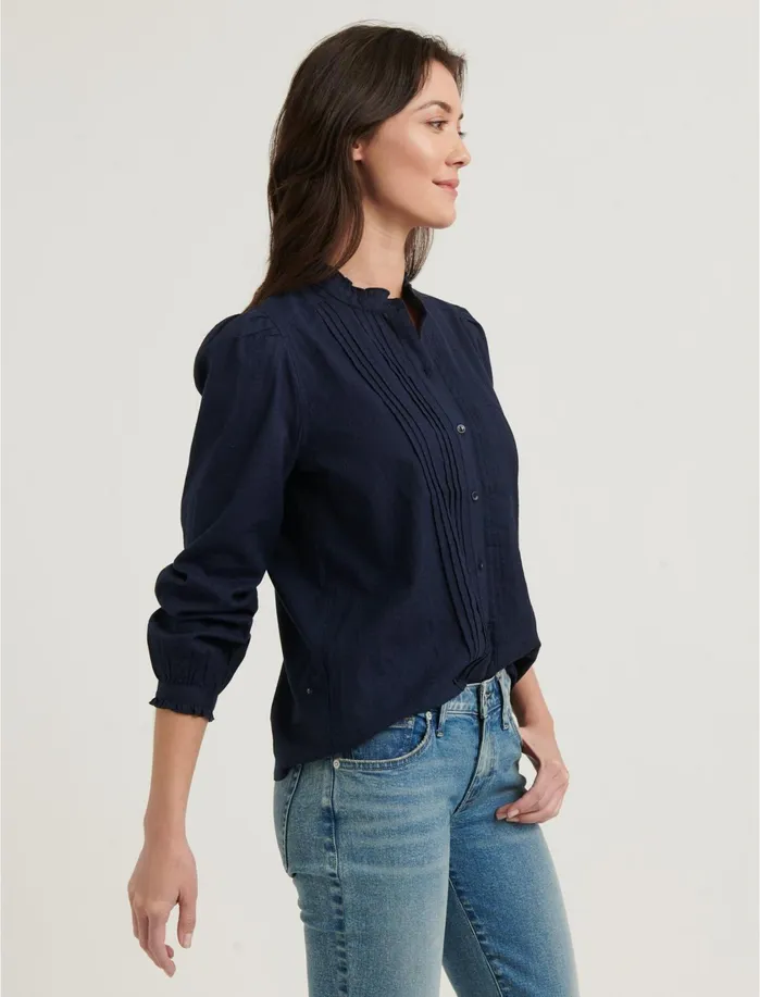 Blouses Women Lucky Brand Claudine Pintuck Shirt American Navy