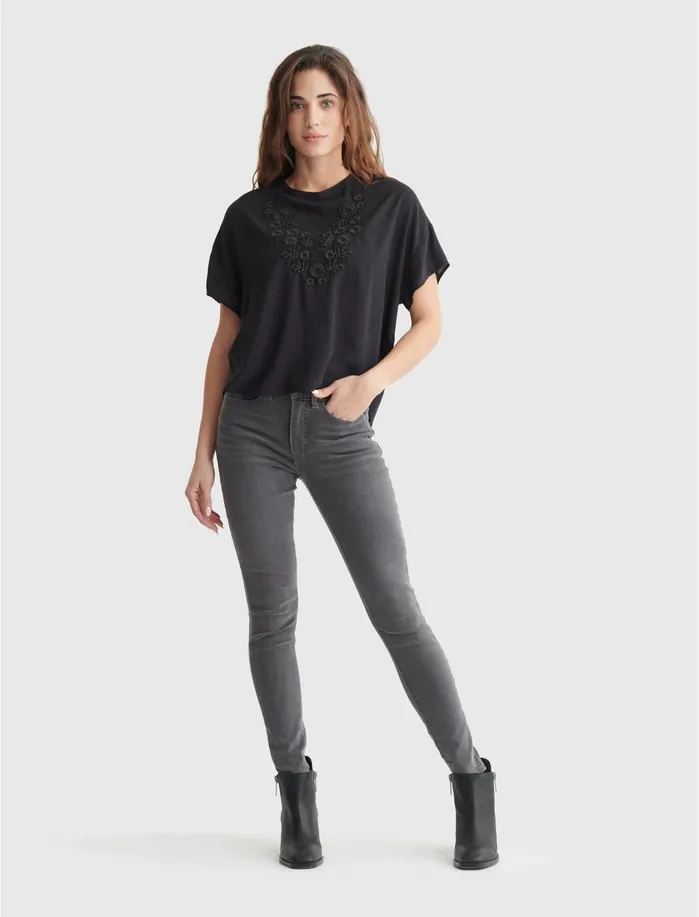 Blouses Women Lucky Brand Drop Shoulder Boyfriend Top Black Onyx