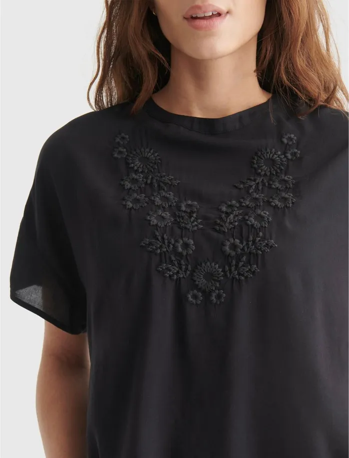 Blouses Women Lucky Brand Drop Shoulder Boyfriend Top Black Onyx