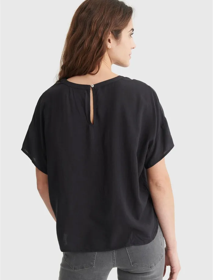 Blouses Women Lucky Brand Drop Shoulder Boyfriend Top Black Onyx