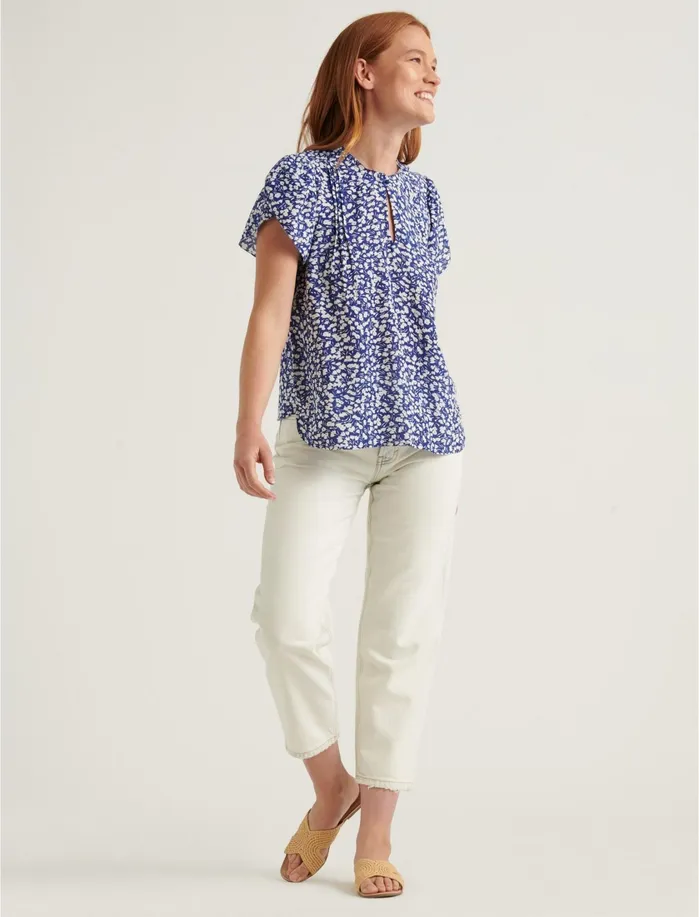 Blouses Women Lucky Brand Tulip Sleeve Top Navy Multi