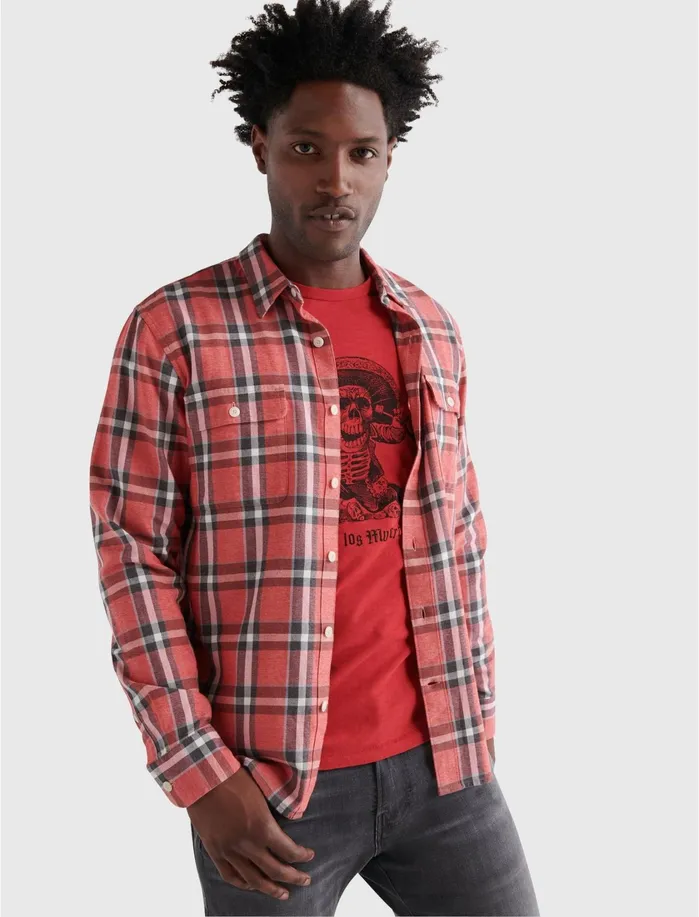 ButtonDowns Men Lucky Brand Long Sleeve Humboldt Workwear Red Plaid