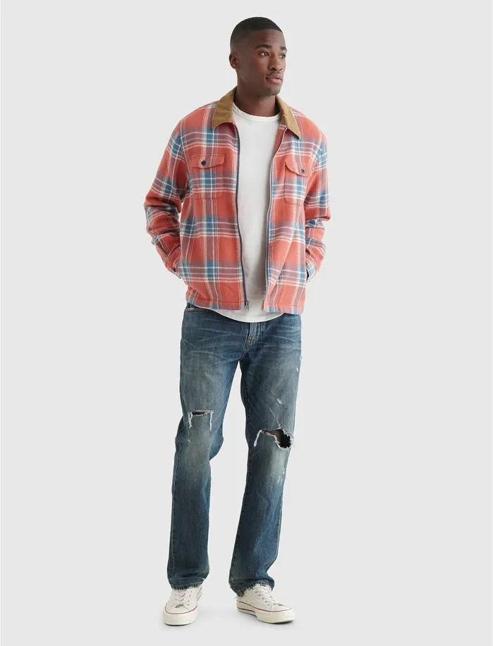 ButtonDowns Men Lucky Brand Zip Front Shirt Red Plaid