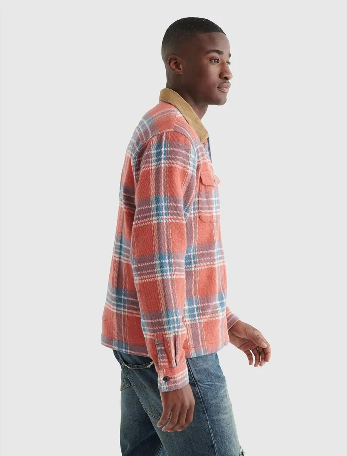 ButtonDowns Men Lucky Brand Zip Front Shirt Red Plaid