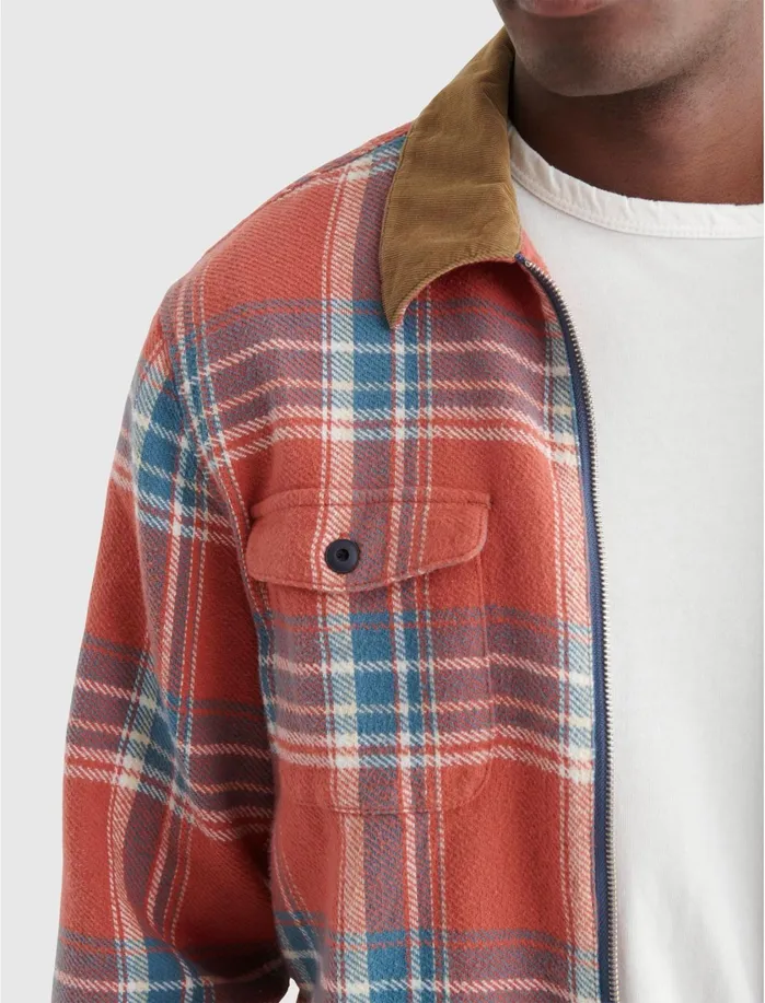 ButtonDowns Men Lucky Brand Zip Front Shirt Red Plaid