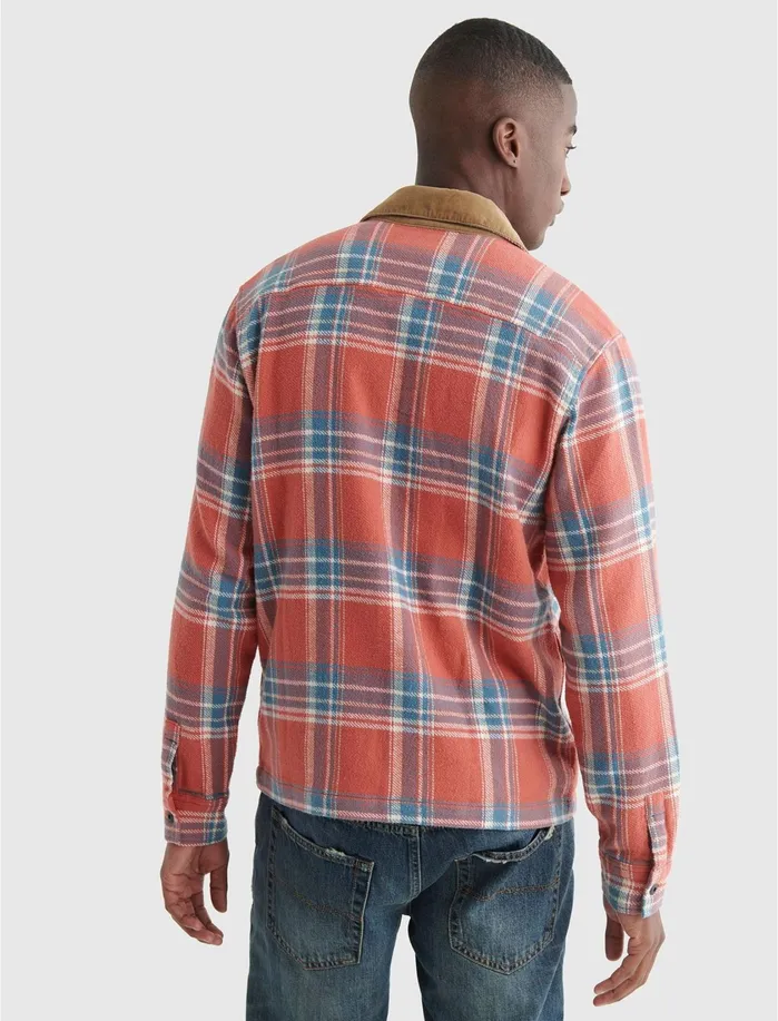 ButtonDowns Men Lucky Brand Zip Front Shirt Red Plaid