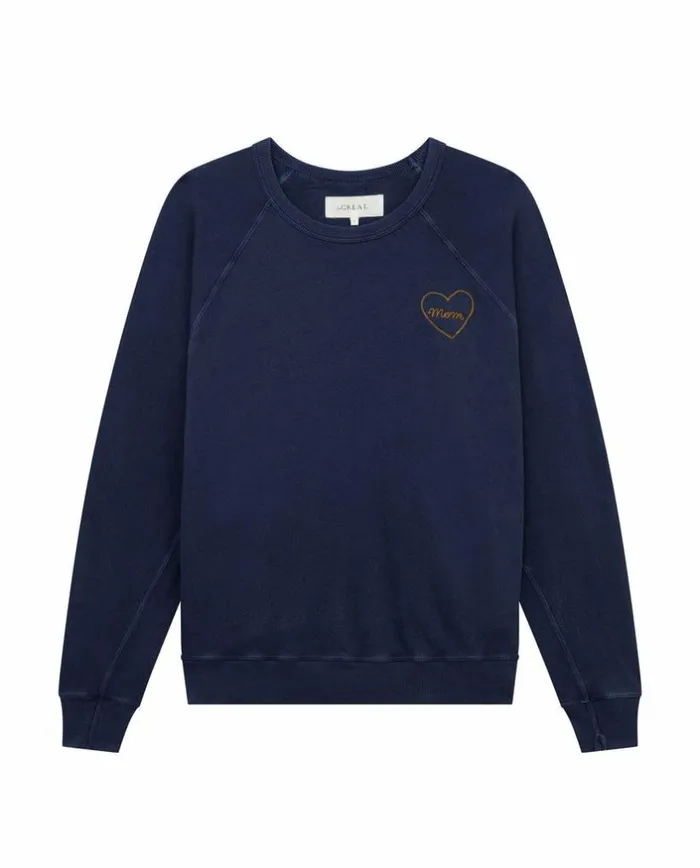 CollectionTees and Sweats The Great The Mom Embroidered College Sweatshirt Navy With Spice