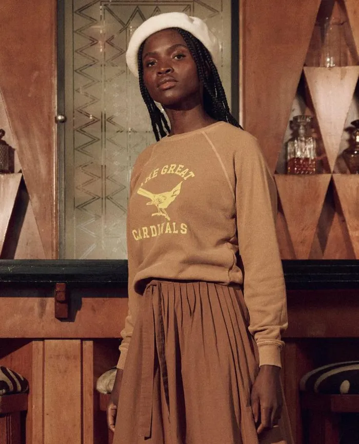 CollectionTees and Sweats The Great The Shrunken Sweatshirt Washed Suntan With Perched Cardinal Graphic