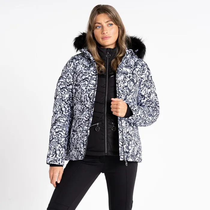 Dare 2b Waterproof Jackets Glamorize III Padded Ski Jacket Black White Leopard Print 8211 Women