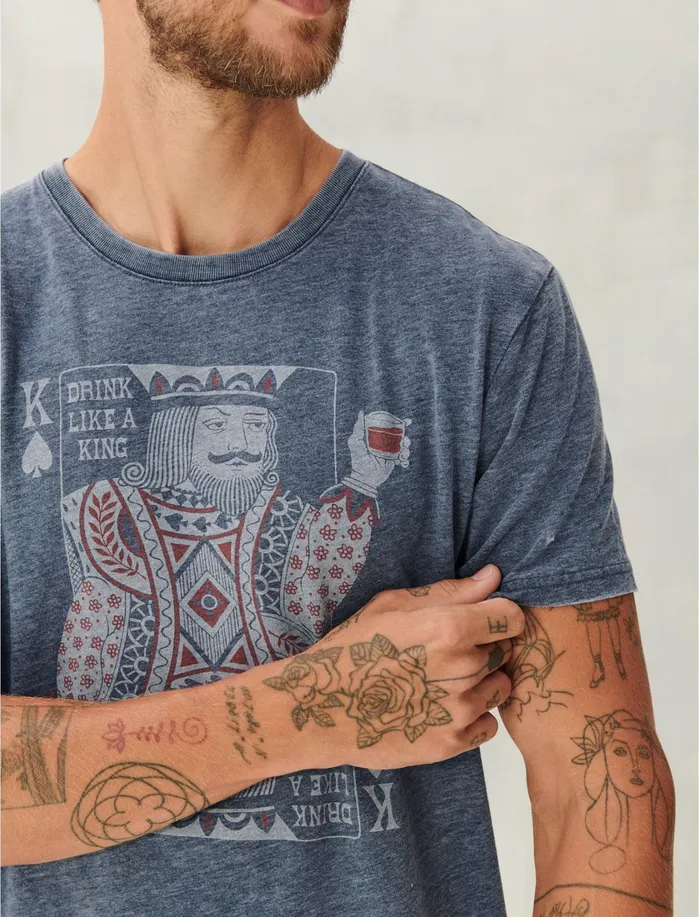 Graphic Tees Men Lucky Brand Drinking King Tee American Navy