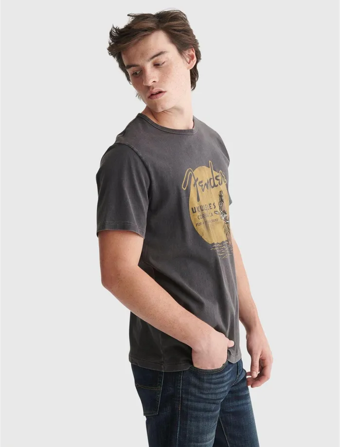 Graphic Tees Men Lucky Brand Fender Ukeleles Tee Jet Black