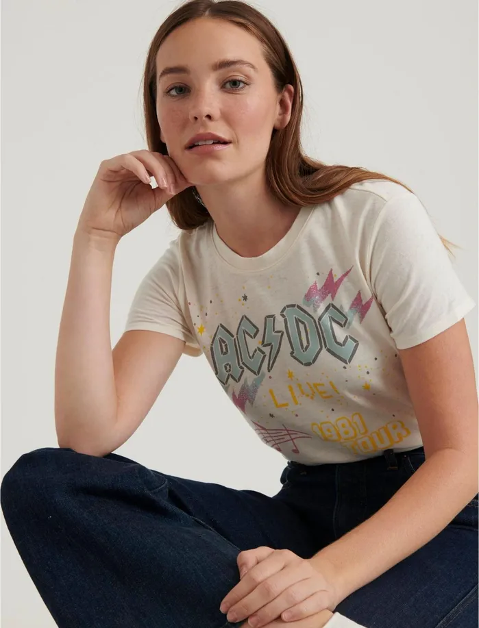 Graphic Tees Women Lucky Brand Acdc 1981 Tour Tee Whisper White