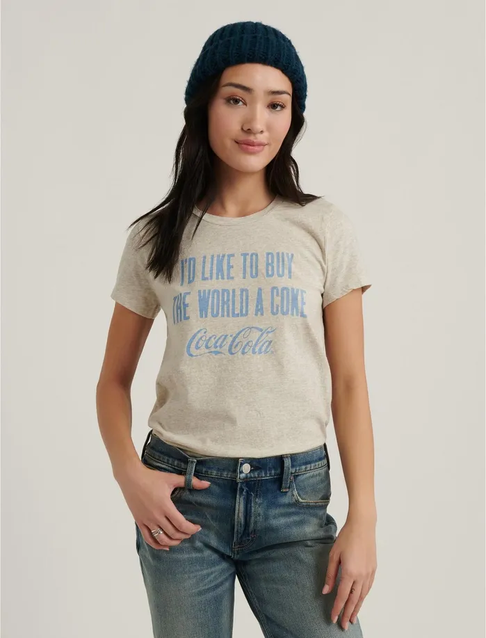 Graphic Tees Women Lucky Brand Buy The World A Coke Tee Oatmeal Heather