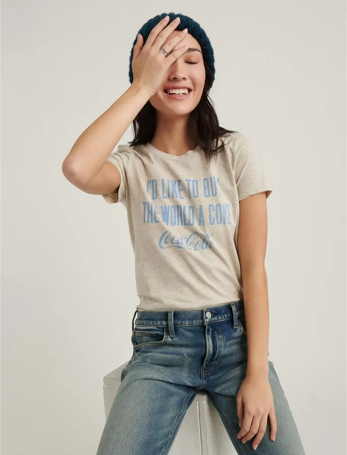 Graphic Tees Women Lucky Brand Buy The World A Coke Tee Oatmeal Heather