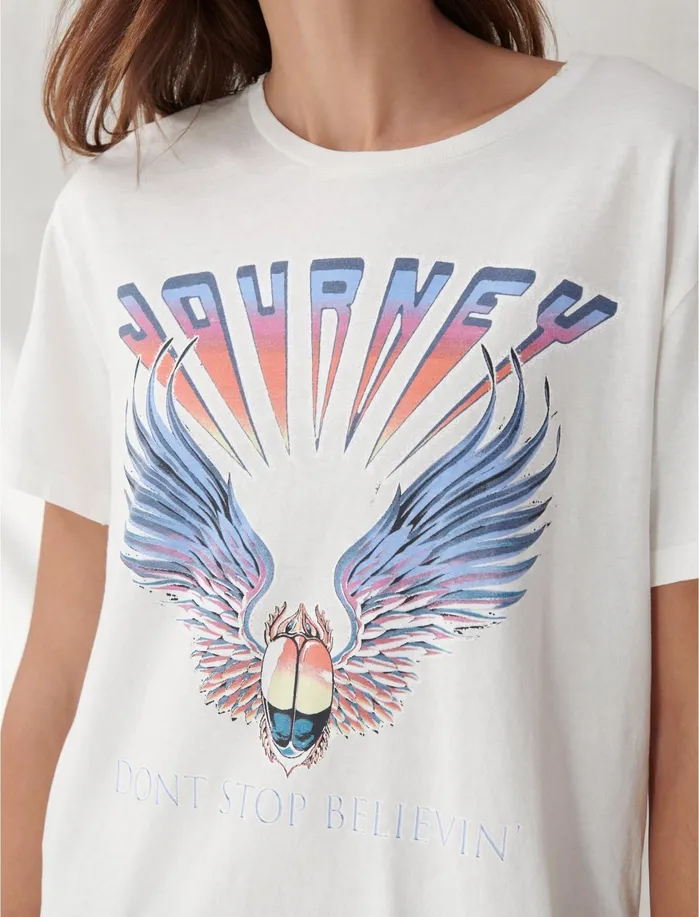 Graphic Tees Women Lucky Brand JOURNEY BOYFRIEND TEE Whisper White