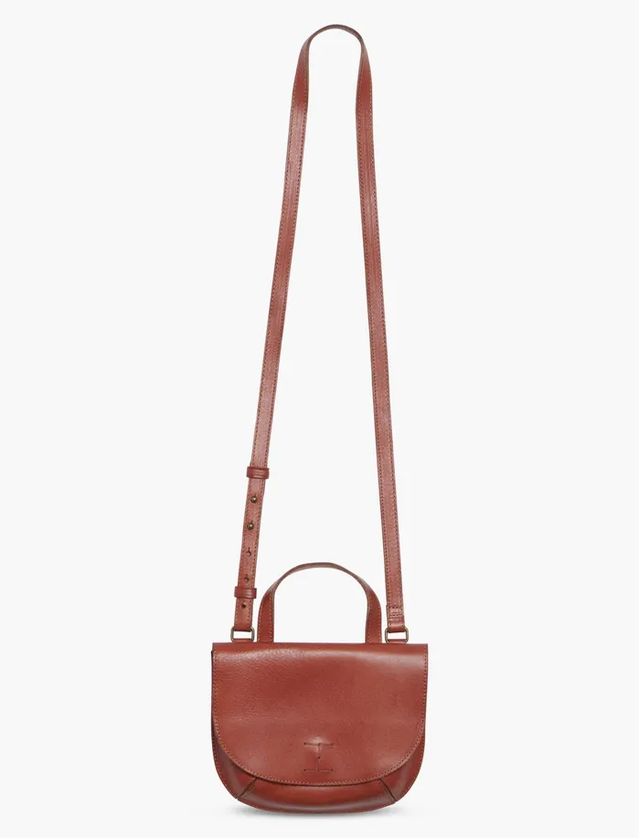Handbags Women Lucky Brand Point Leather Double Pocket Crossbody Bag Cognac