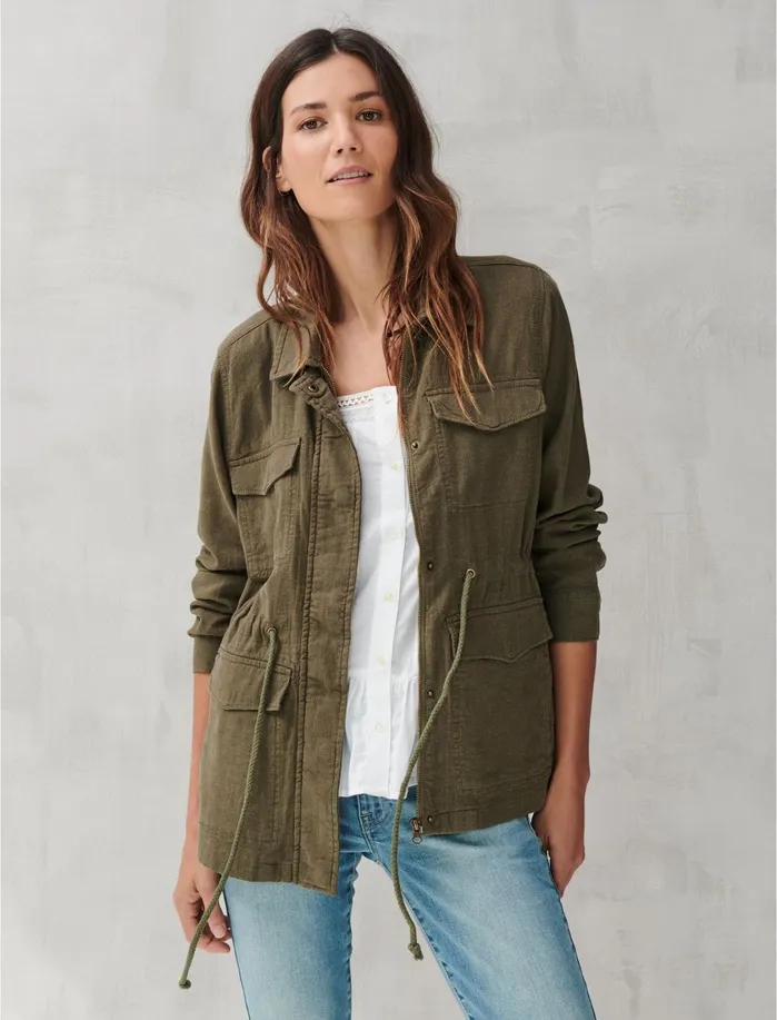 Jackets and Outerwear Women Lucky Brand Linen Utility Jacket Grape Leaf