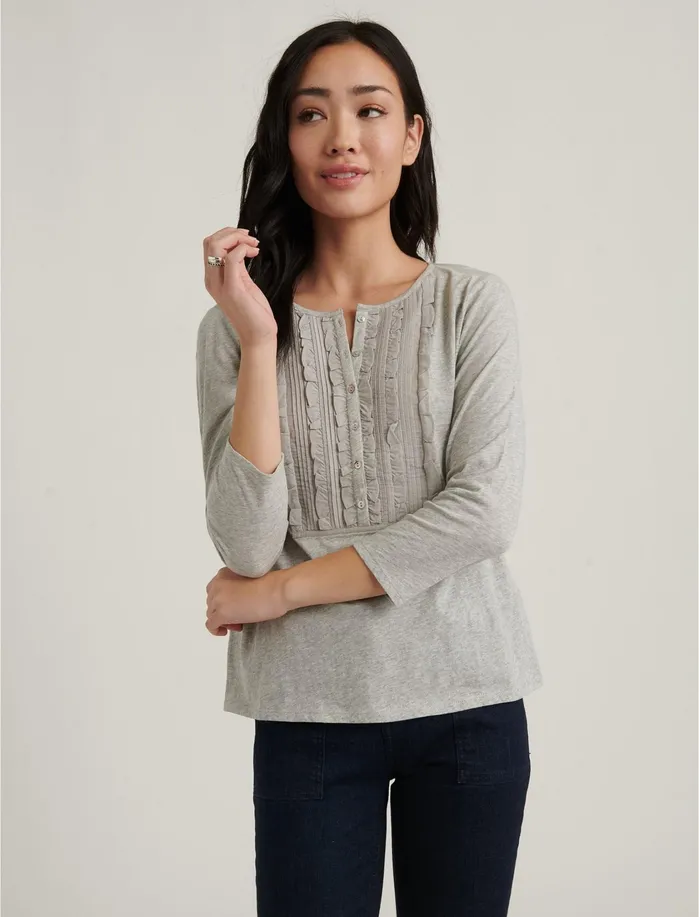 Knit Tops Women Lucky Brand Ruffle Bib Top Heather Grey