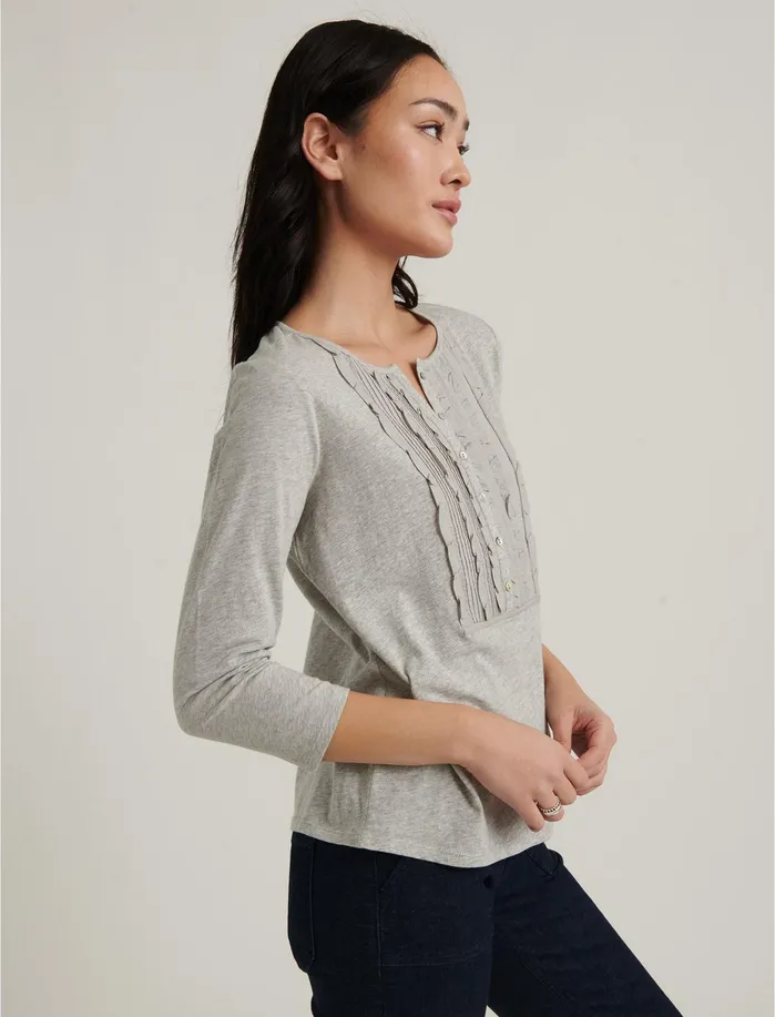 Knit Tops Women Lucky Brand Ruffle Bib Top Heather Grey