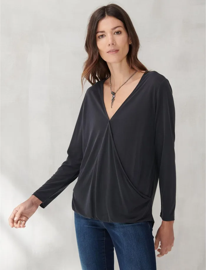 Knit Tops Women Lucky Brand SANDWASH SURPLICE TOP Lucky Black