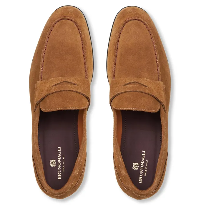 Men Bruno Magli Casual Shoes Silas Suede Loafer 8211 Cognac