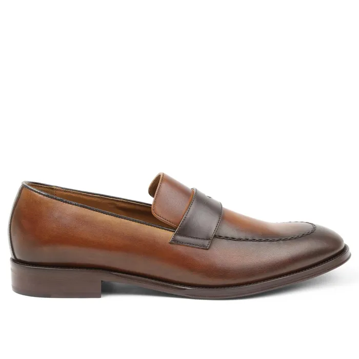 Men Bruno Magli Dress Shoes Arezzo Burnished Penny Loafer 8211 CognacDark Brown