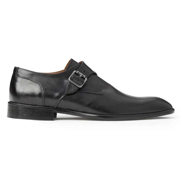 Men Bruno Magli Dress Shoes Solero Classic Leather Single Monk StrapBlack