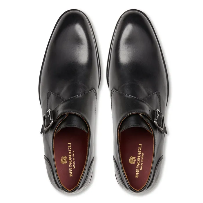 Men Bruno Magli Dress Shoes Solero Classic Leather Single Monk StrapBlack