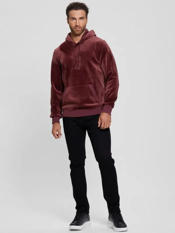 Men GUESS Hoodies and Sweaters Bonded Velvet GUESS Hoodie Red Noir