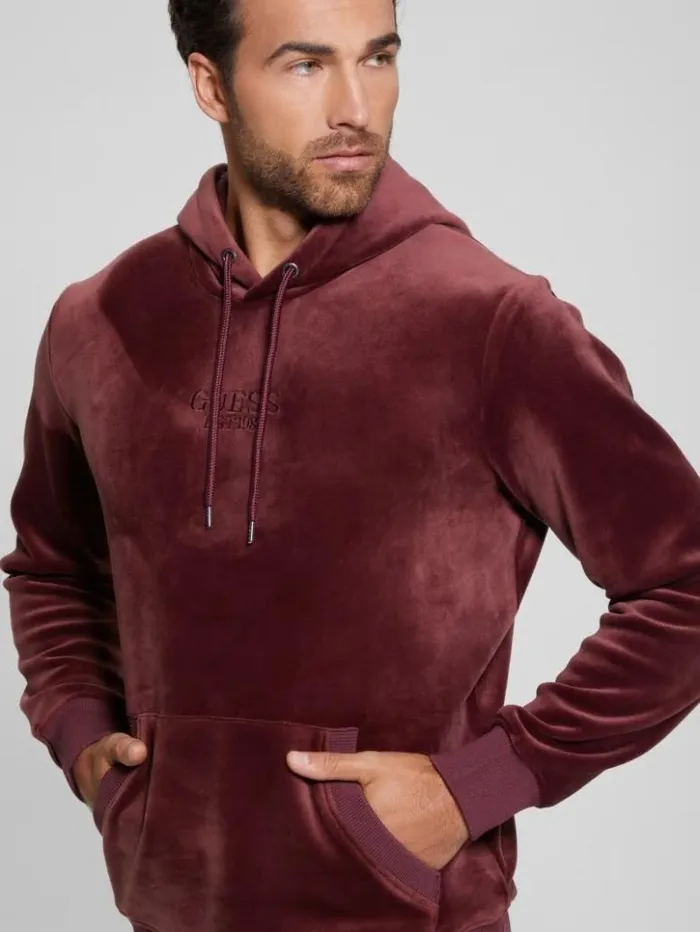 Men GUESS Hoodies and Sweaters Bonded Velvet GUESS Hoodie Red Noir