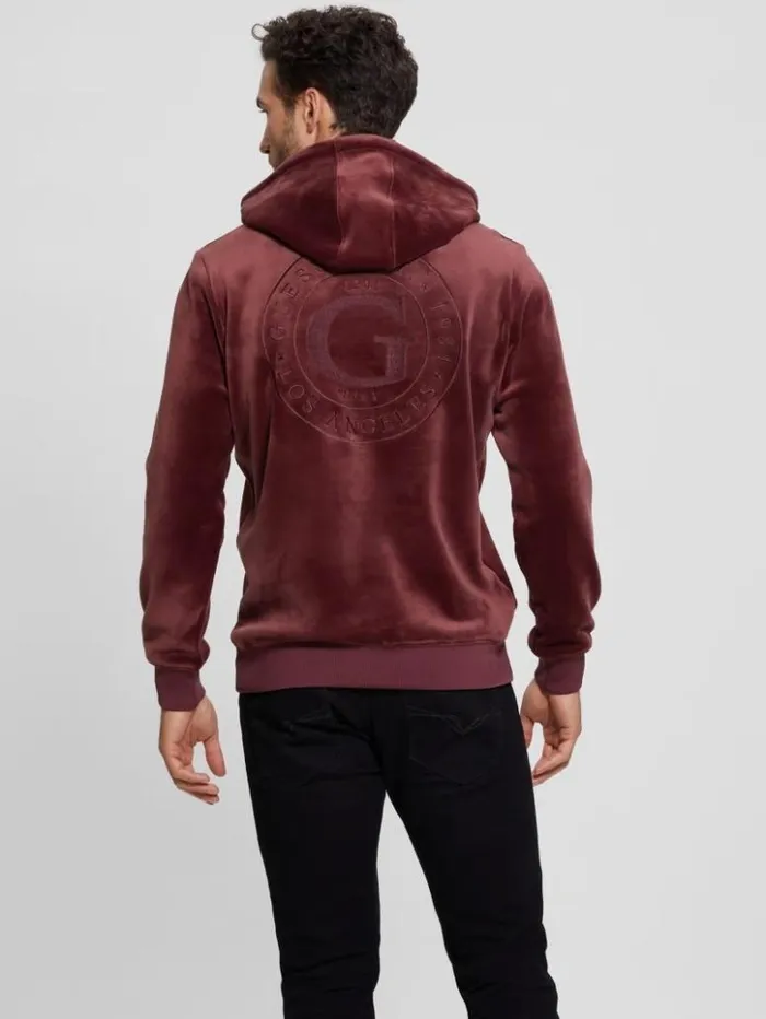 Men GUESS Hoodies and Sweaters Bonded Velvet GUESS Hoodie Red Noir