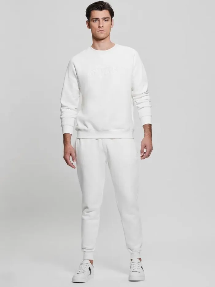 Men GUESS Hoodies and Sweaters Eco Aldwin Logo Sweatshirt Blancscuffy