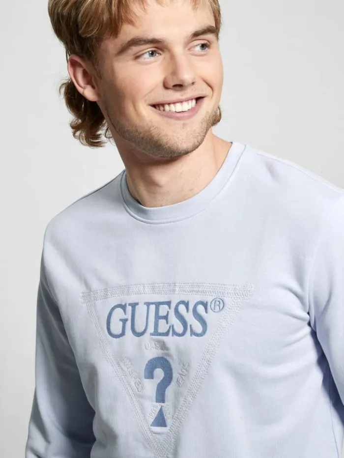 Men GUESS Hoodies and Sweaters Eco Embroidered Sweatshirt Airway Blue