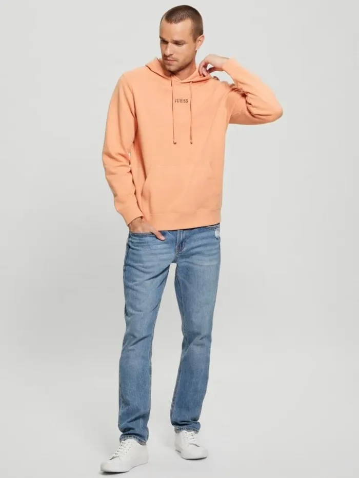 Men GUESS Hoodies and Sweaters Eco Roy Embroidered Logo Hoodie Sweet Peach