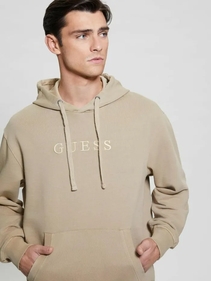 Men GUESS Hoodies and Sweaters Finch French Terry Hoodie Neutral Sand Multi