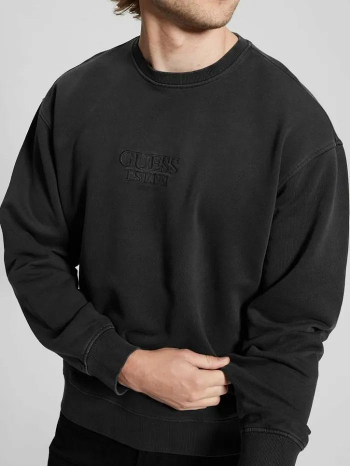Men GUESS Hoodies and Sweaters Finch Vintage Logo Sweatshirt Jet Black Multi