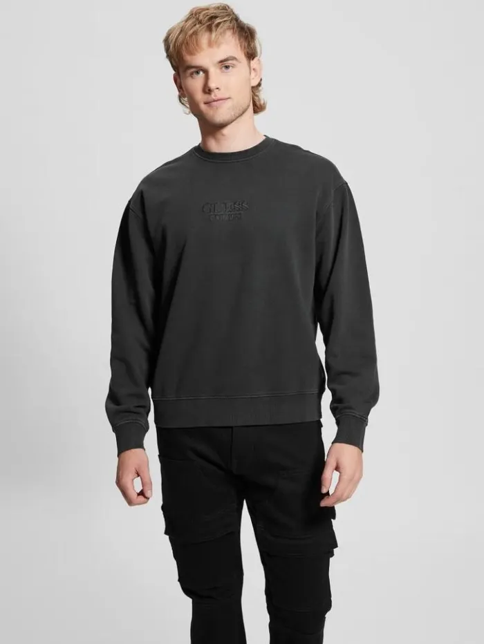 Men GUESS Hoodies and Sweaters Finch Vintage Logo Sweatshirt Jet Black Multi