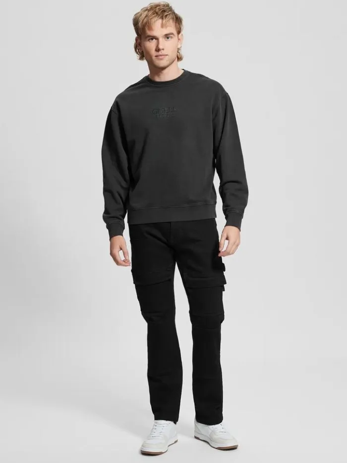 Men GUESS Hoodies and Sweaters Finch Vintage Logo Sweatshirt Jet Black Multi
