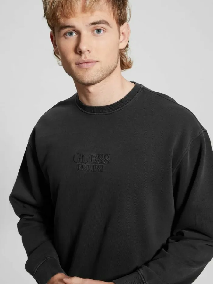 Men GUESS Hoodies and Sweaters Finch Vintage Logo Sweatshirt Jet Black Multi